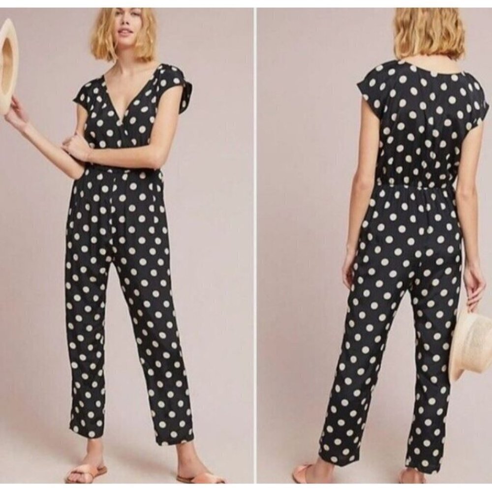 Anthropologie Corey Lynn Calter Black Polka Dot Jumpsuit Rayon Blend Size Medium